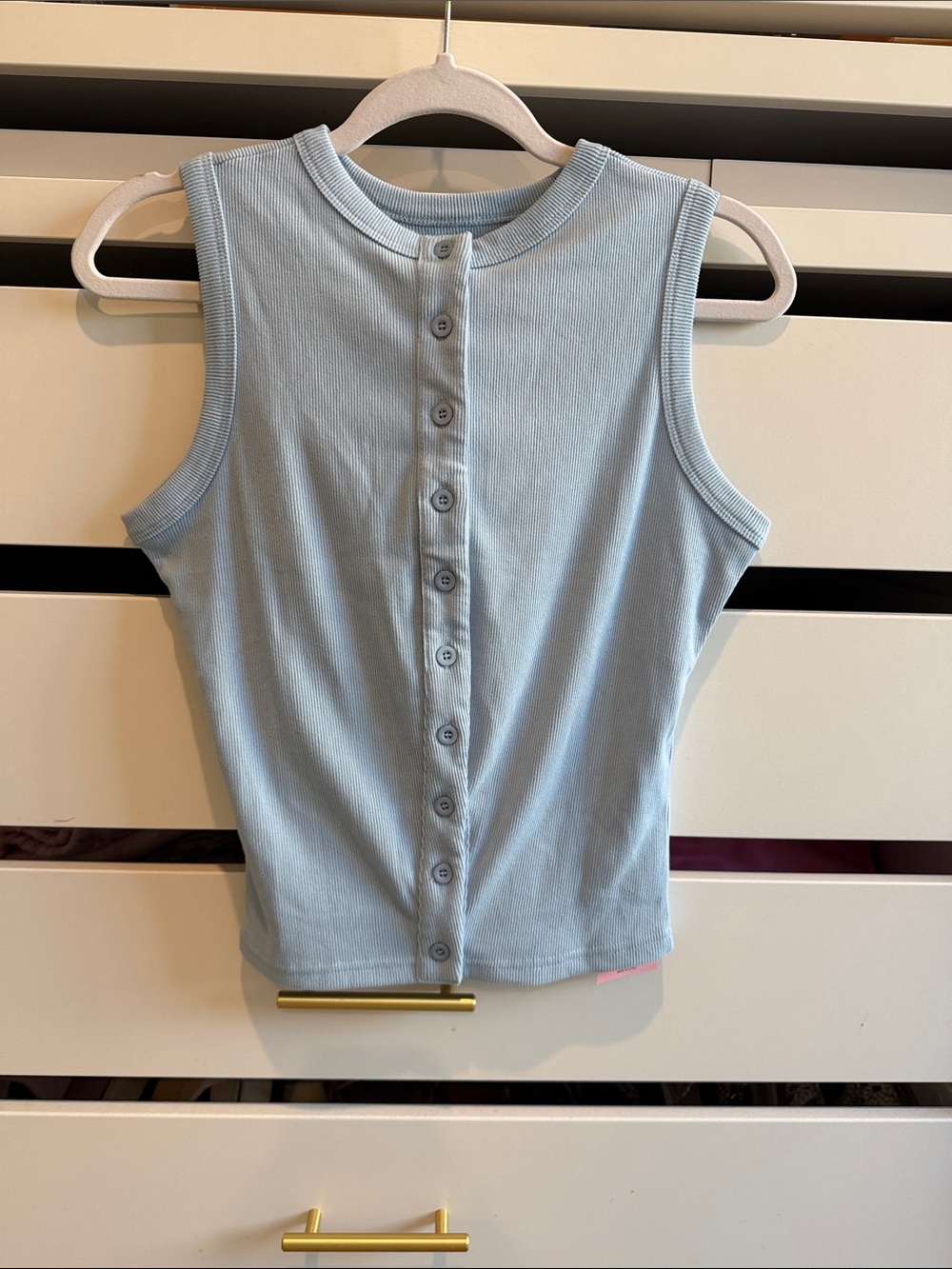 Sleeveless Button-Front Ribbed Tank Top - Light Blue